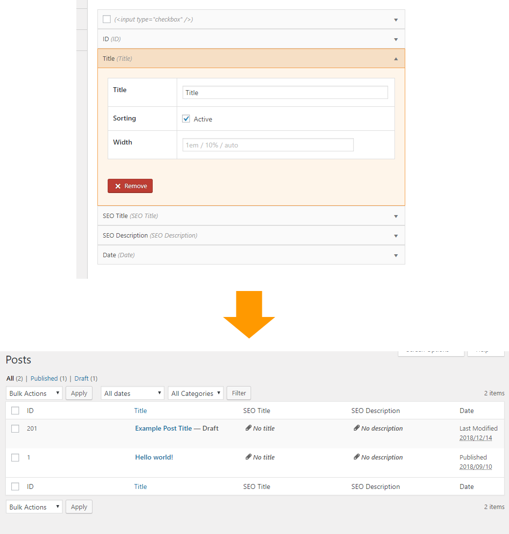 Columns customize