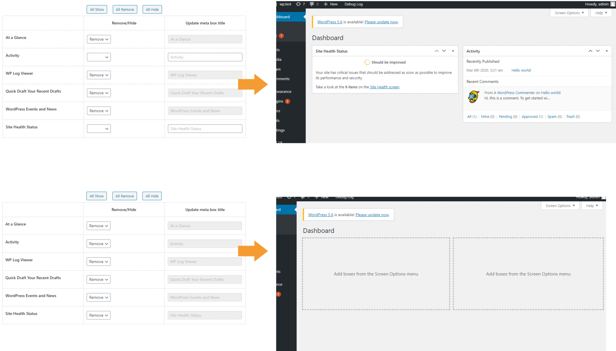 Admin Dashboard Cusotmize | My WP Customize